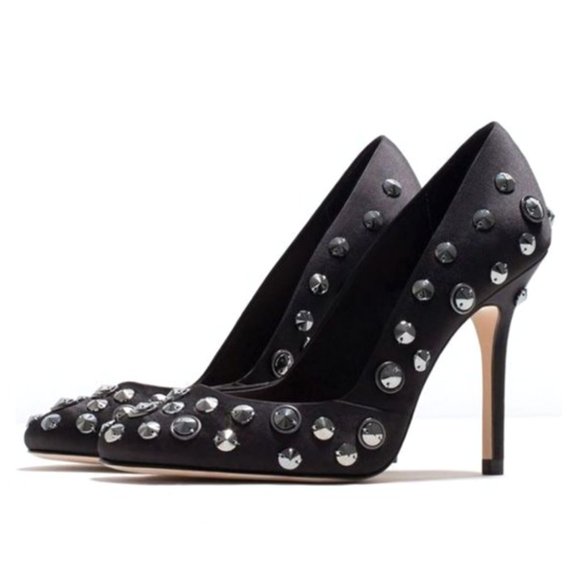 Zara Shoes Zara Satin Sequin Embellished Metal Heels Poshmark